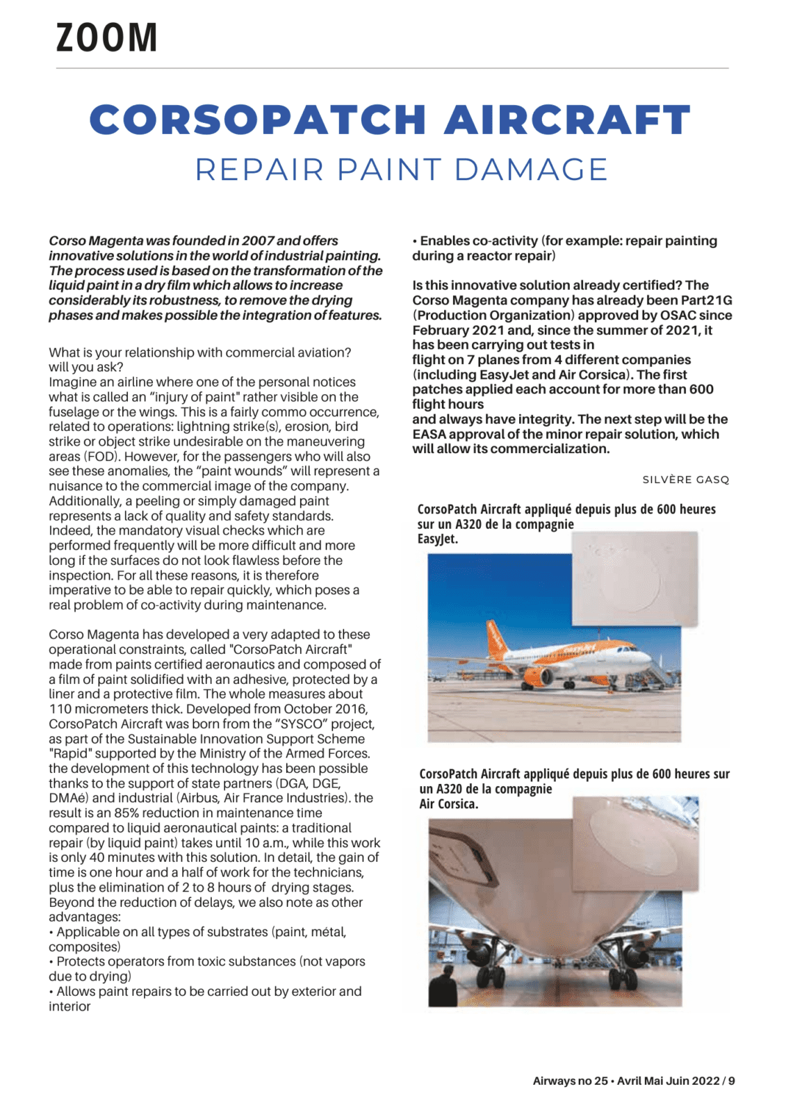 Airways Aircraft MRO EASA Fly test Air Corsica Easy Jet Fast paint repair, Airways magazine talks about CorsoPatch